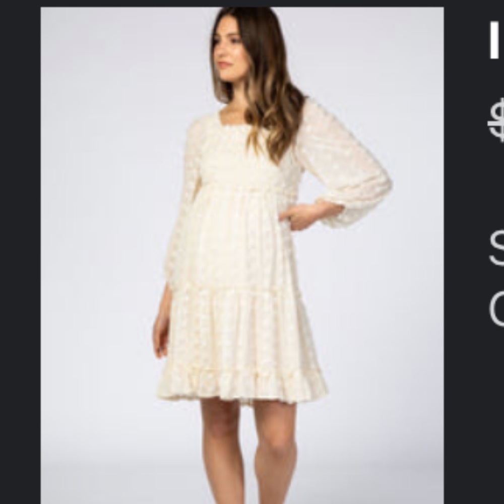 Ivory Swiss Dot Long Sleeve Maternity Dress